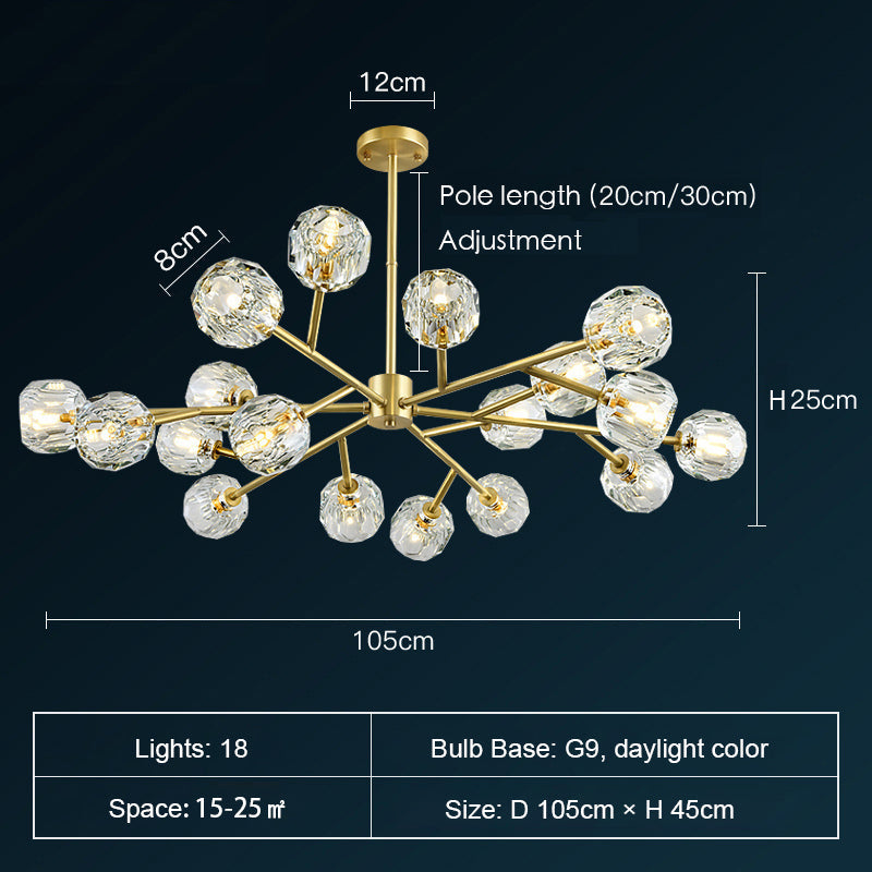 Lustre Spoutnik en laiton avec cristaux K9, luminaire de plafond moderne