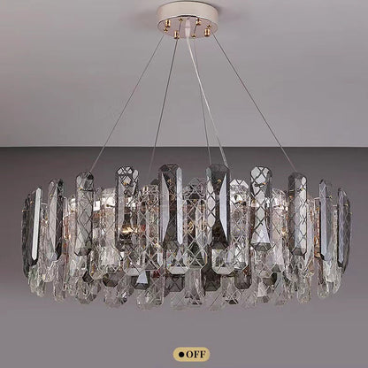 Modern Smoke Gray Crystal Chandelier Sparkling Pendant Light Fixture for Living/ Dining Room/ Bedroom/ Home Office