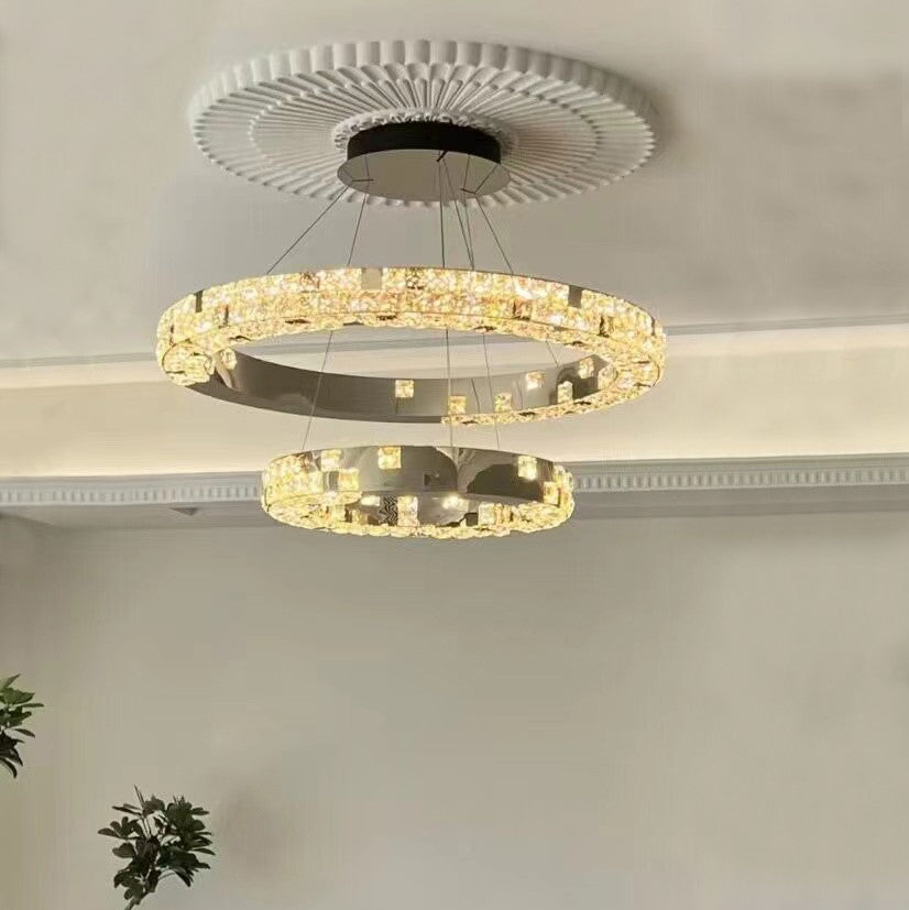 Two-layer Ring Light Luxury Ceiling Crystal Chandelier For Living Room/Dining Room