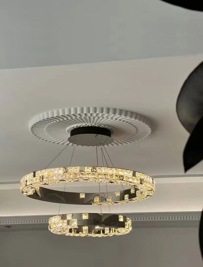 Two-layer Ring Light Luxury Ceiling Crystal Chandelier For Living Room/Dining Room