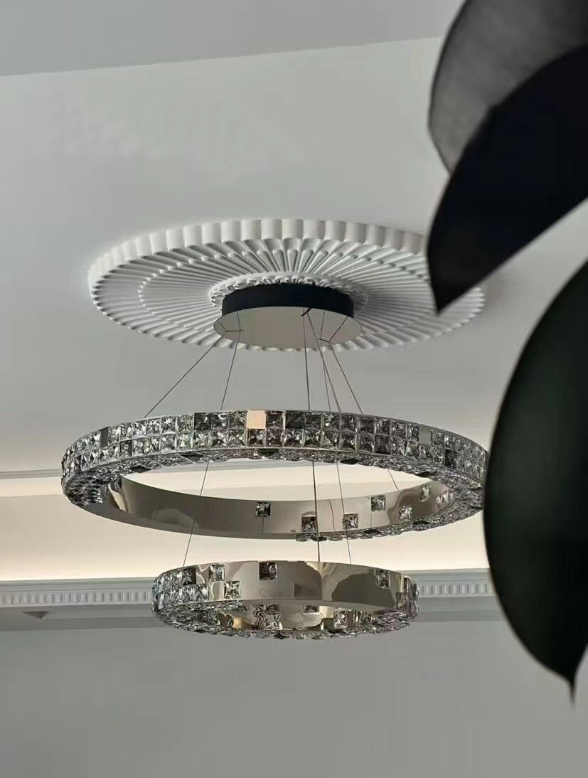 Two-layer Ring Light Luxury Ceiling Crystal Chandelier For Living Room/Dining Room