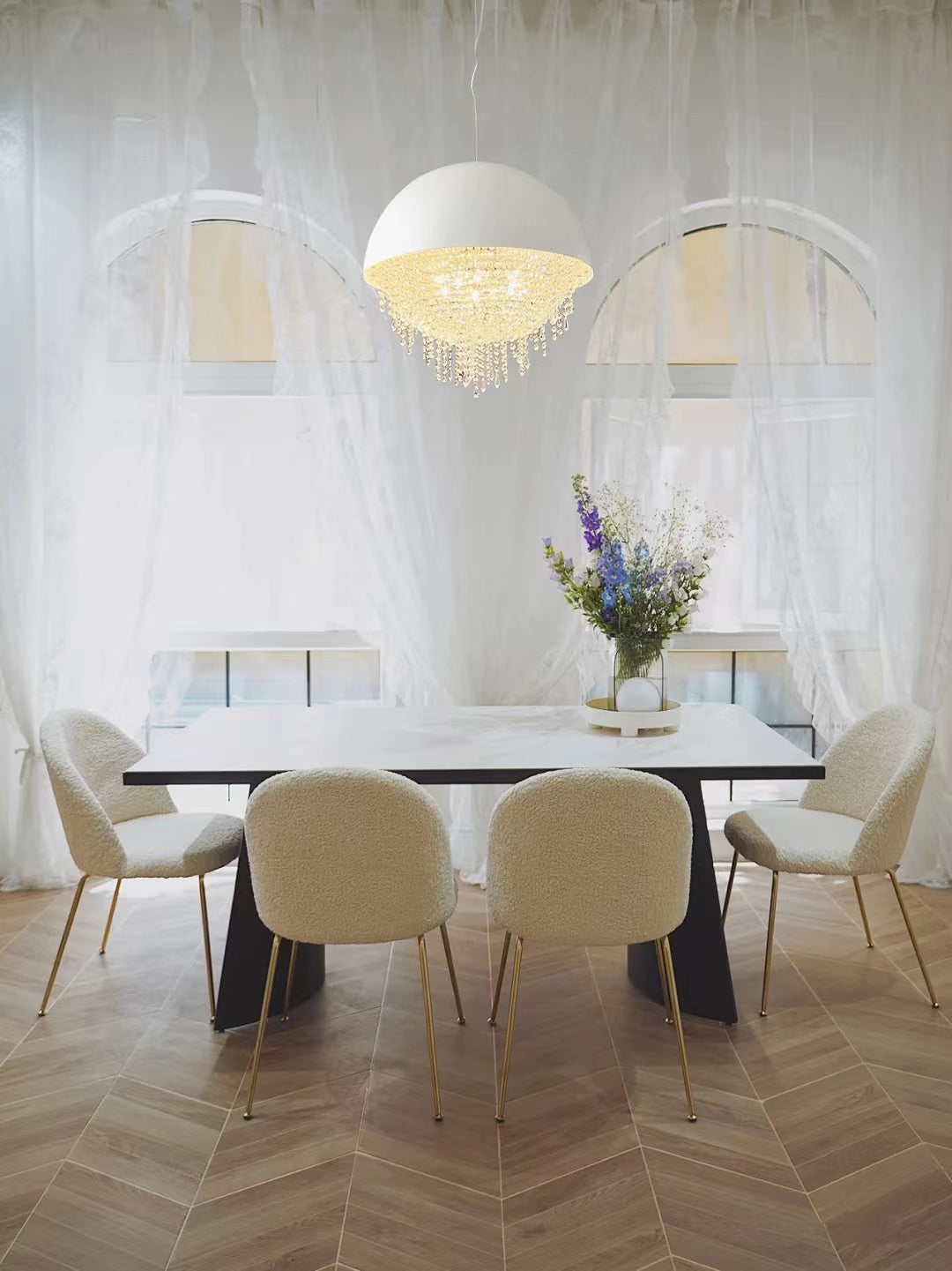 Designer Model Modern Art Half Dome Crystal Pendant Chandelier for Dining/Living Room