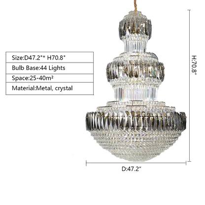 Golden Era Grand Cascade Fountain Smoky Gray&Clear Crystal Chandelier for High-ceiling