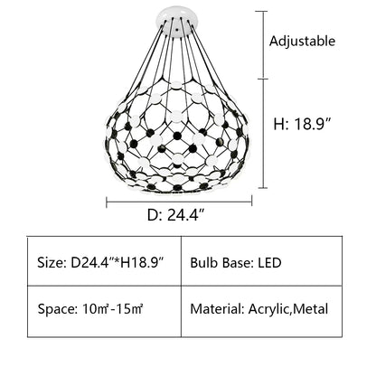 D24.4"*H18.9" chandelier,chandeliers,black,white,round,art,creative,inimalist,nordic,modern,ceiling,flush mount,acrylic.metal,living room,dining room.bedroom,foyer,bar,entrys,hallway
