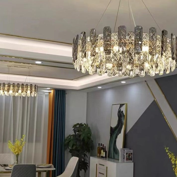 Modern Smoke Gray Crystal Chandelier Sparkling Pendant Light Fixture for Living/ Dining Room/ Bedroom/ Home Office