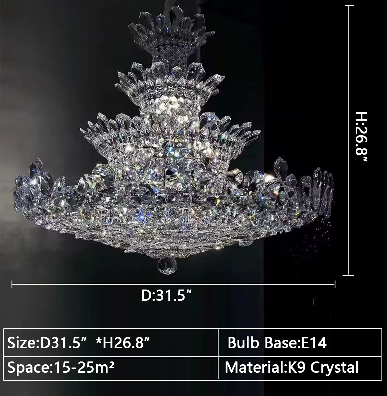 Luxury Empire Floral Crystal Chandelier With 4 Layers Modern Light Fixture for Foyer/ Living Room