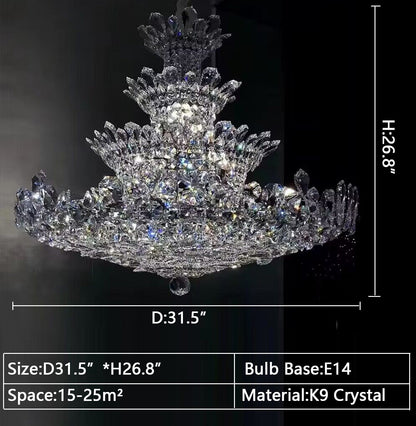 Luxury Empire Floral Crystal Chandelier With 4 Layers Modern Light Fixture for Foyer/ Living Room