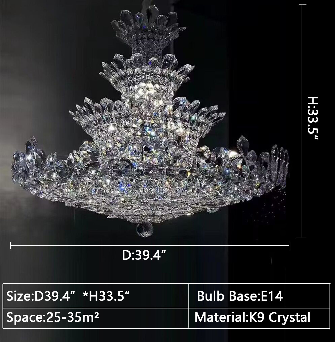 Luxury Empire Floral Crystal Chandelier With 4 Layers Modern Light Fixture for Foyer/ Living Room
