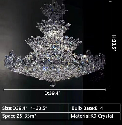 Luxury Empire Floral Crystal Chandelier With 4 Layers Modern Light Fixture for Foyer/ Living Room