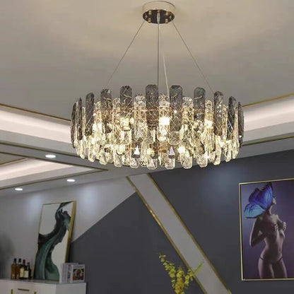 Modern Smoke Gray Crystal Chandelier Sparkling Pendant Light Fixture for Living/ Dining Room/ Bedroom/ Home Office