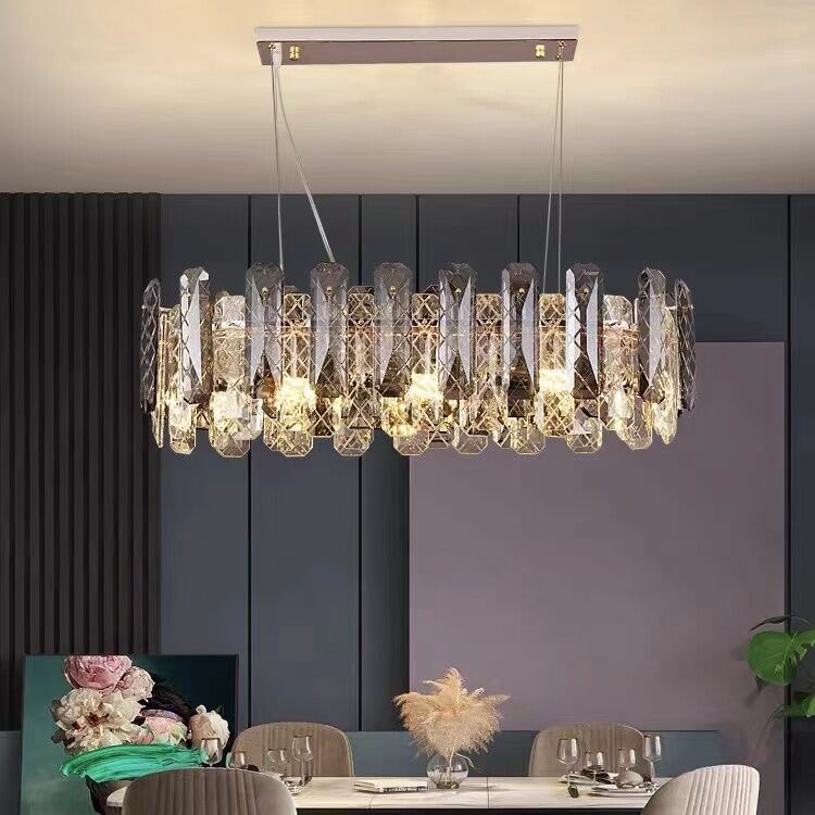Modern Smoke Gray Crystal Chandelier Sparkling Pendant Light Fixture for Living/ Dining Room/ Bedroom/ Home Office