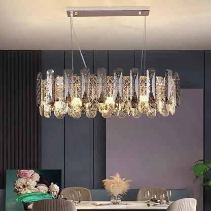Modern Smoke Gray Crystal Chandelier Sparkling Pendant Light Fixture for Living/ Dining Room/ Bedroom/ Home Office