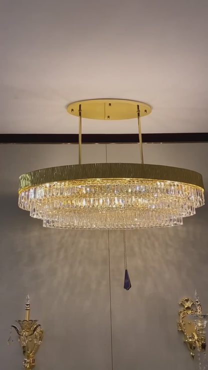 Oversized Light Luxury Modern Gold Round/Oval Crystal Ceiling Chandelier Set for Living/Dining Room