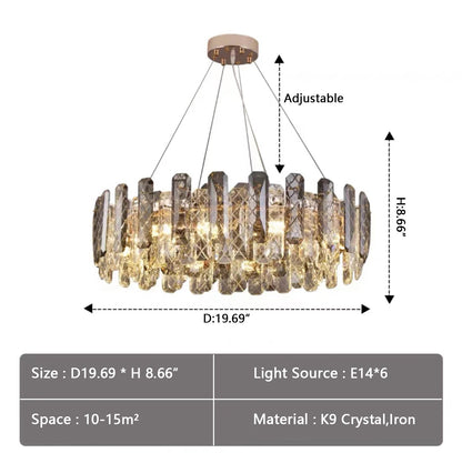 Modern Smoke Gray Crystal Chandelier Sparkling Pendant Light Fixture for Living/ Dining Room/ Bedroom/ Home Office