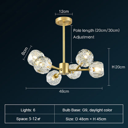 Lustre Spoutnik en laiton avec cristaux K9, luminaire de plafond moderne