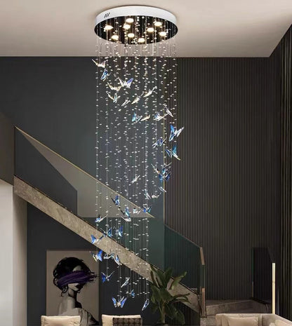 Northern European Style K9 Crystal Butterfly Chandelier for High-ceiling