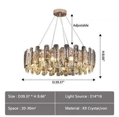 Modern Smoke Gray Crystal Chandelier Sparkling Pendant Light Fixture for Living/ Dining Room/ Bedroom/ Home Office