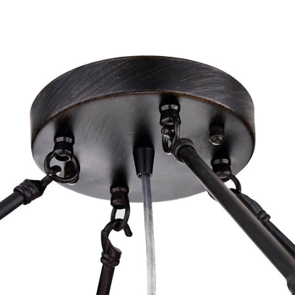 8 Lights Black Finish Iron Semi Flush Mount Light Fixture Round Crystal Drops Ceiling Chandelier For Living Room