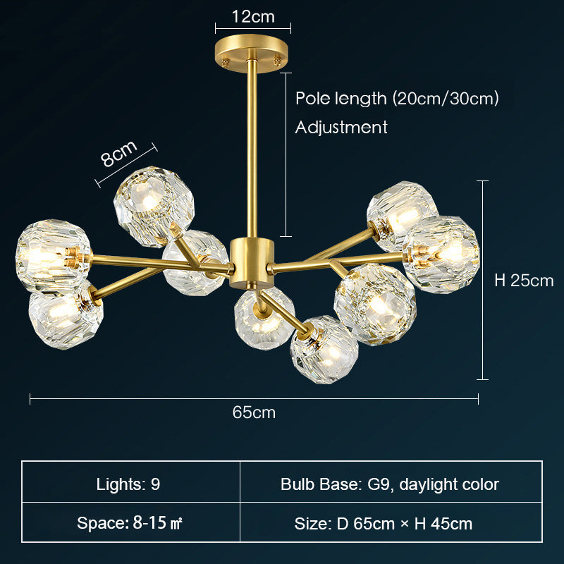 Lustre Spoutnik en laiton avec cristaux K9, luminaire de plafond moderne