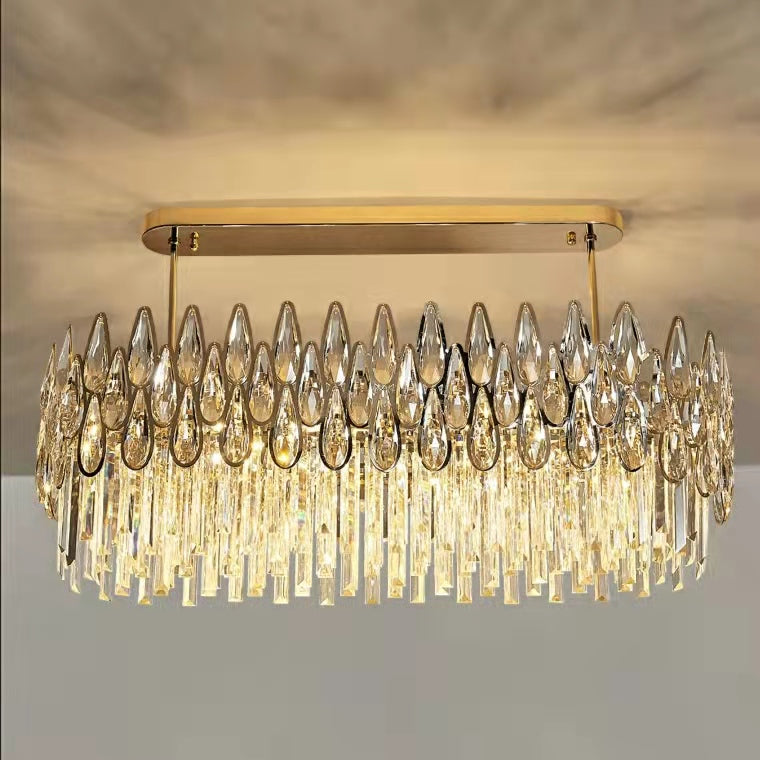 Round Crystal Chandelier Modern Living Room Ceiling Light