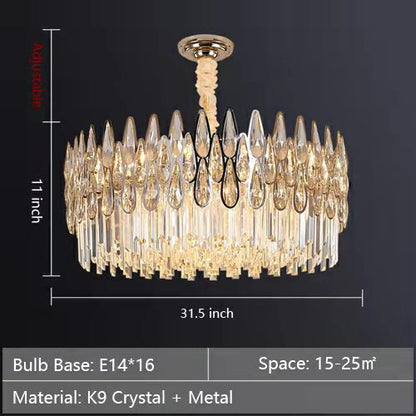 Round Crystal Chandelier Modern Living Room Ceiling Light