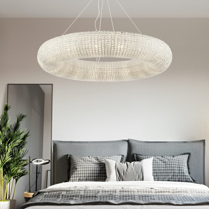 Luxury Living Room Crystal Ring Chandelier Round Pendant Light Fixture For Bedroom Decor In Silver/ Gold