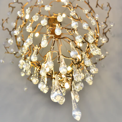 Extra Large Light Luxury Brass Branch Teardrop Crystal Pendant Chandelier for Living Room/Foyer/Entry