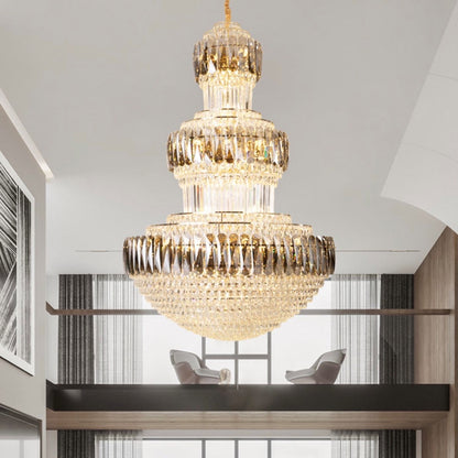 Golden Era Grand Cascade Fountain Smoky Gray&Clear Crystal Chandelier for High-ceiling