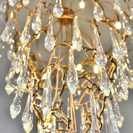 Extra Large Light Luxury Brass Branch Teardrop Crystal Pendant Chandelier for Living Room/Foyer/Entry