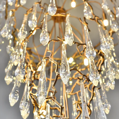 Extra Large Light Luxury Brass Branch Teardrop Crystal Pendant Chandelier for Living Room/Foyer/Entry