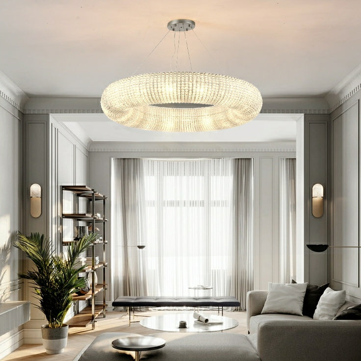 Luxury Living Room Crystal Ring Chandelier Round Pendant Light Fixture For Bedroom Decor In Silver/ Gold