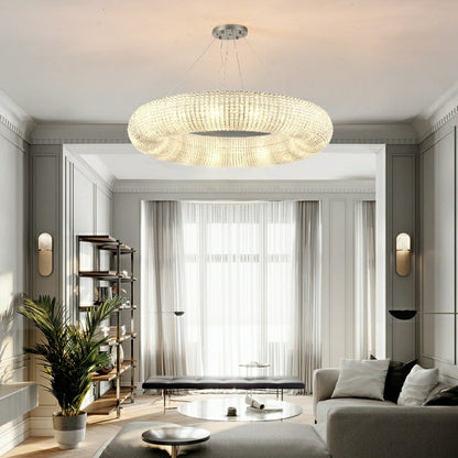 Luxury Living Room Crystal Ring Chandelier Round Pendant Light Fixture For Bedroom Decor In Silver/ Gold