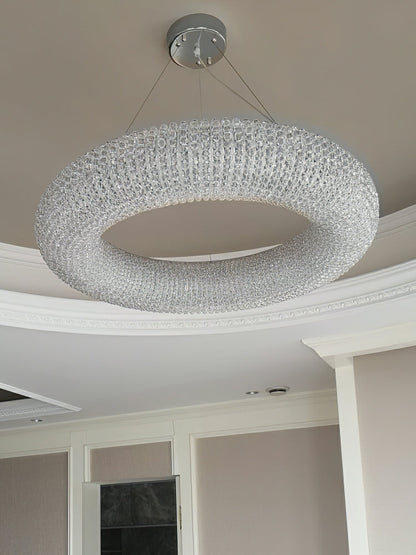 Luxury Living Room Crystal Ring Chandelier Round Pendant Light Fixture For Bedroom Decor In Silver/ Gold