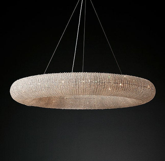 Luxury Living Room Crystal Ring Chandelier Round Pendant Light Fixture For Bedroom Decor In Silver/ Gold