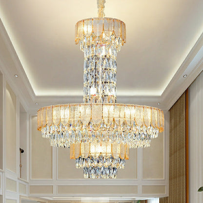 Luxury Restaurant/ Hotel Chandelier Foyer Duplex High Ceiling Light Fixture For Staircase And Living Room In Gray/ Amber/ Blue Trimmed
