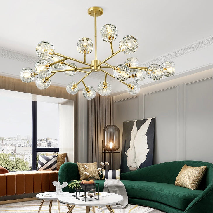 Lustre Spoutnik en laiton avec cristaux K9, luminaire de plafond moderne