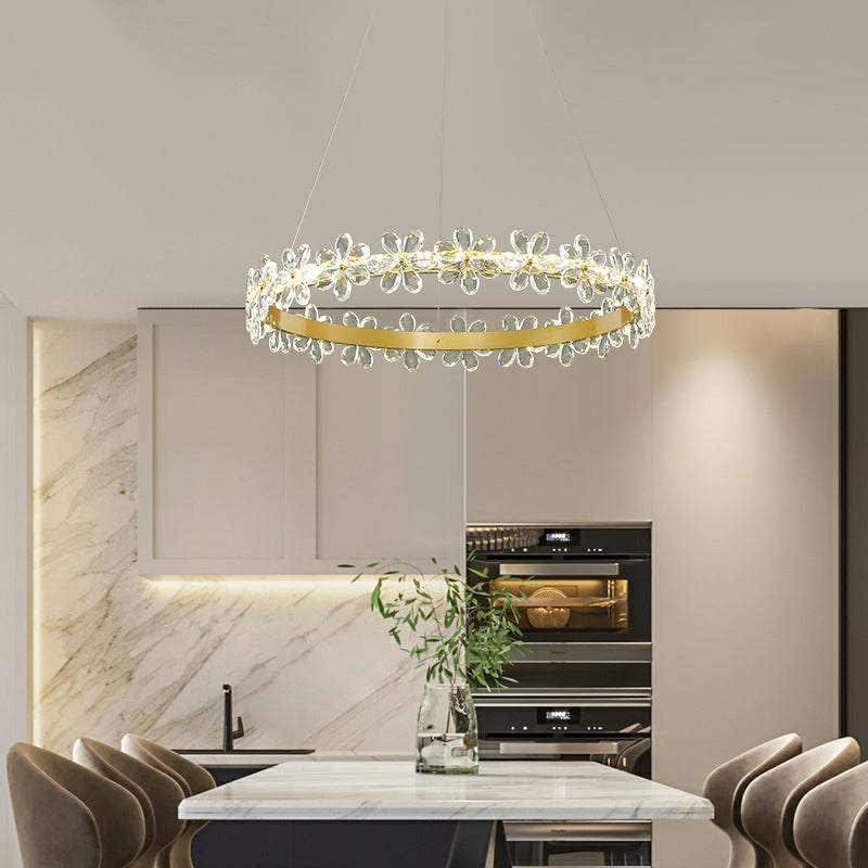 New Style Flower Crystal Chandelier For Living Room Cheap Petal Ring Pendant Lighting Fixture for Girls Bedroom