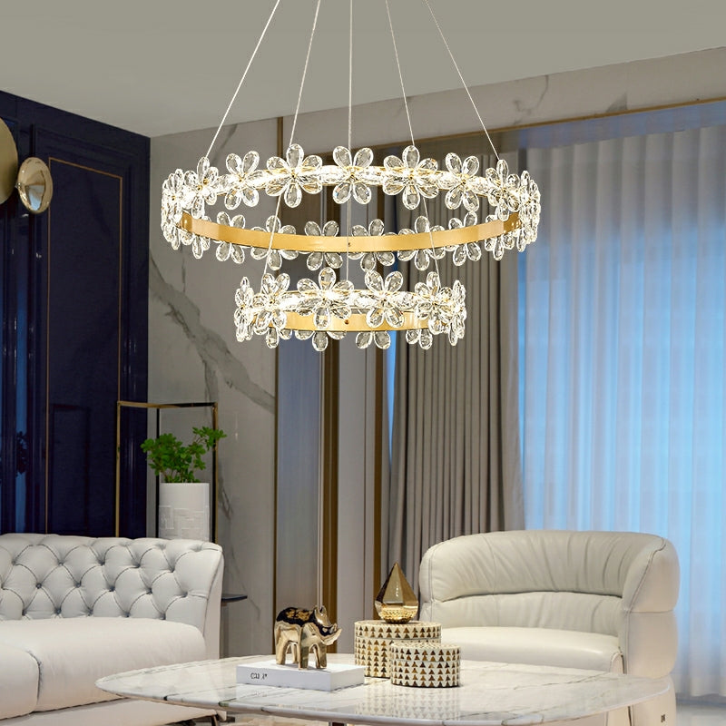 New Style Flower Crystal Chandelier For Living Room Cheap Petal Ring Pendant Lighting Fixture for Girls Bedroom
