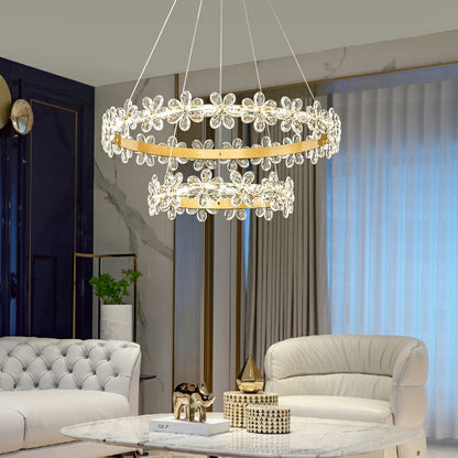 New Style Flower Crystal Chandelier For Living Room Cheap Petal Ring Pendant Lighting Fixture for Girls Bedroom