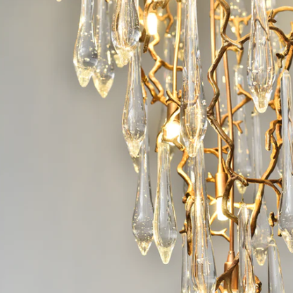 Extra Large Light Luxury Brass Branch Teardrop Crystal Pendant Chandelier for Living Room/Foyer/Entry