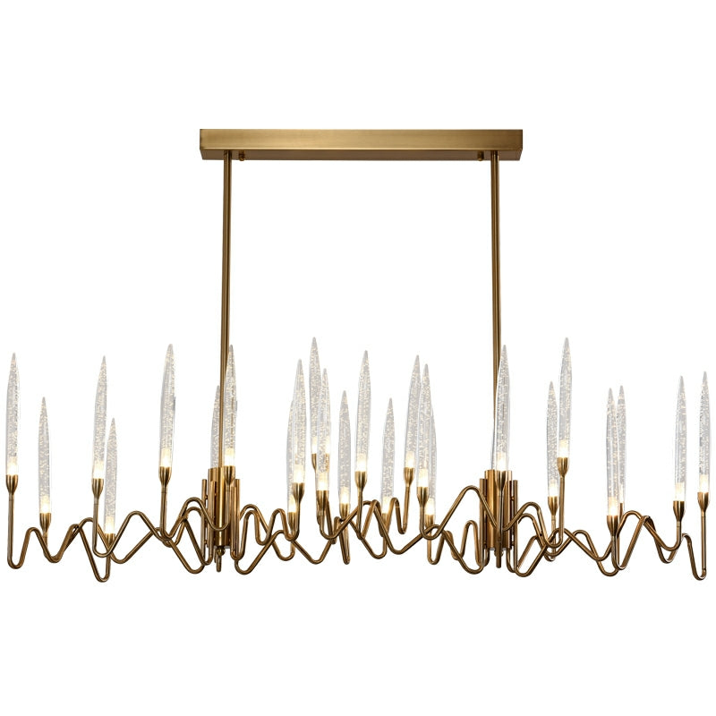 Pezzo Contemporary Mid-Century Crystal Candle Chandelier Traditional Long Dining Room Table Ceiling Light Fixture Gold Polished