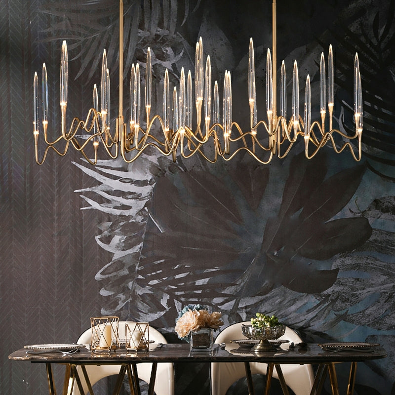 PezzoContemporaryMid-CenturyCrystalCandleChandelierTraditionalLongDiningRoomTableCeilingLightFixtureGoldL39.4"*W13.8"*H16.9"/ 26 Lights