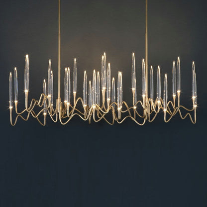 PezzoContemporaryMid-CenturyCrystalCandleChandelierTraditionalLongDiningRoomTableCeilingLightFixtureGoldPolishedL31.5"*W13.8"*H16.9"/ 22 Lights