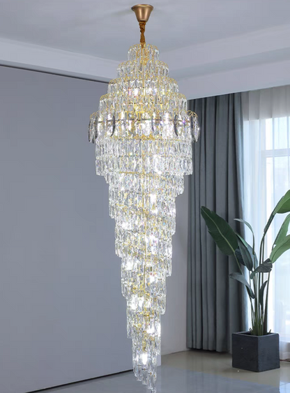 Extra Large Modern Spiral Chrome/Gold Crystal Long Chandelier for Foyer/Staircase/Hotel Lobby