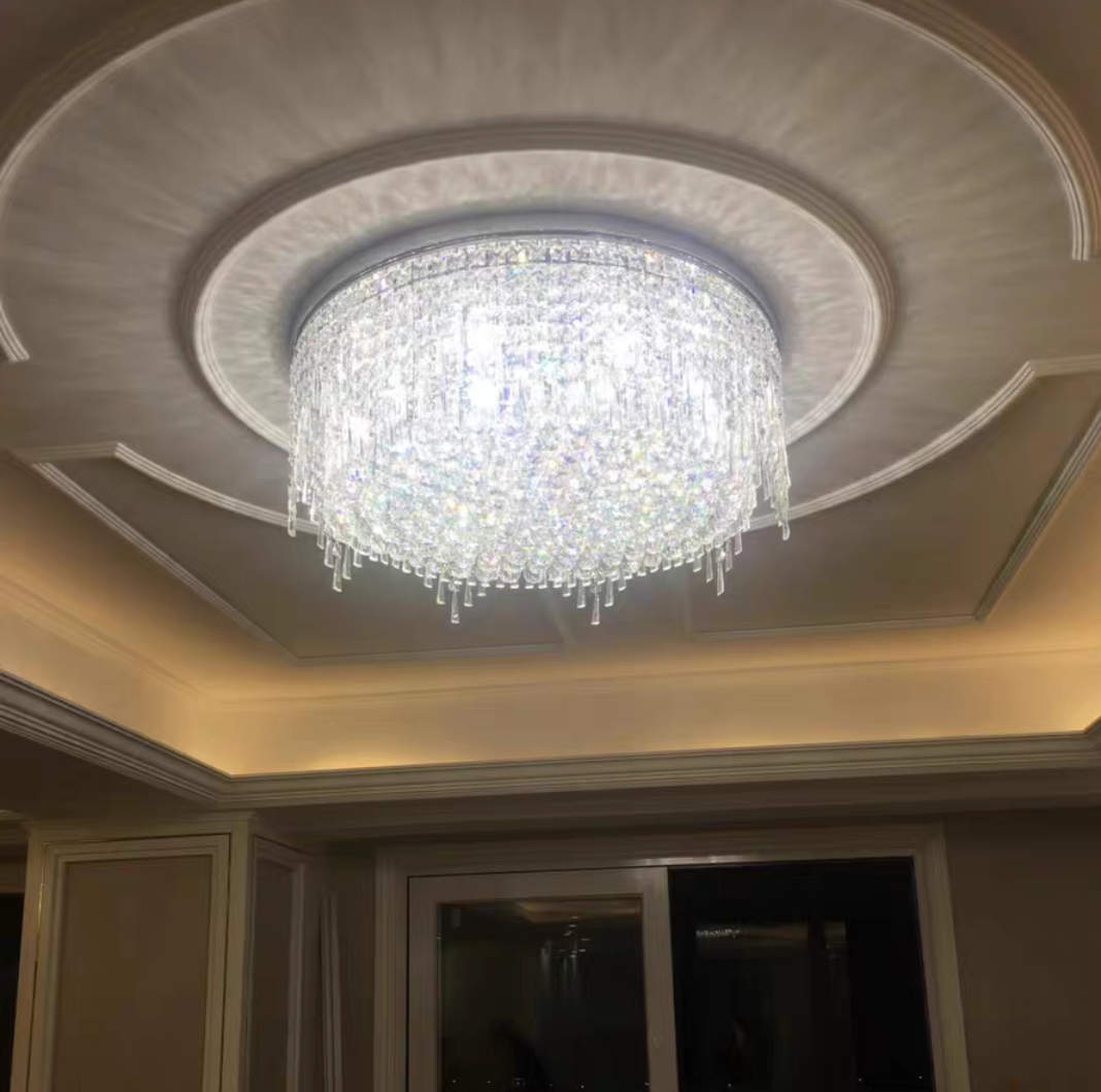 Luxury Round Tiers Flush Mount Crystal Ceiling Light for Living room