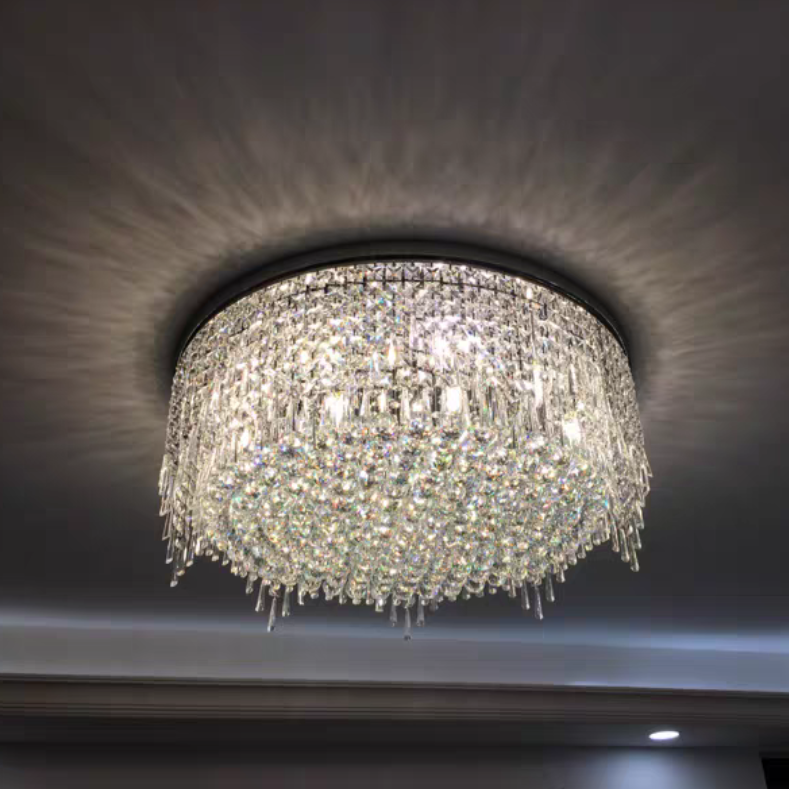 Luxury Round Tiers Flush Mount Crystal Ceiling Light for Living room