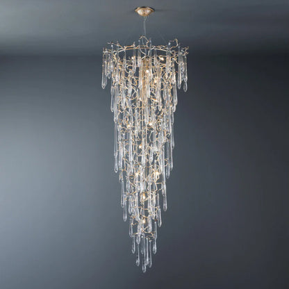 Extra Large Light Luxury Brass Branch Teardrop Crystal Pendant Chandelier for Living Room/Foyer/Entry