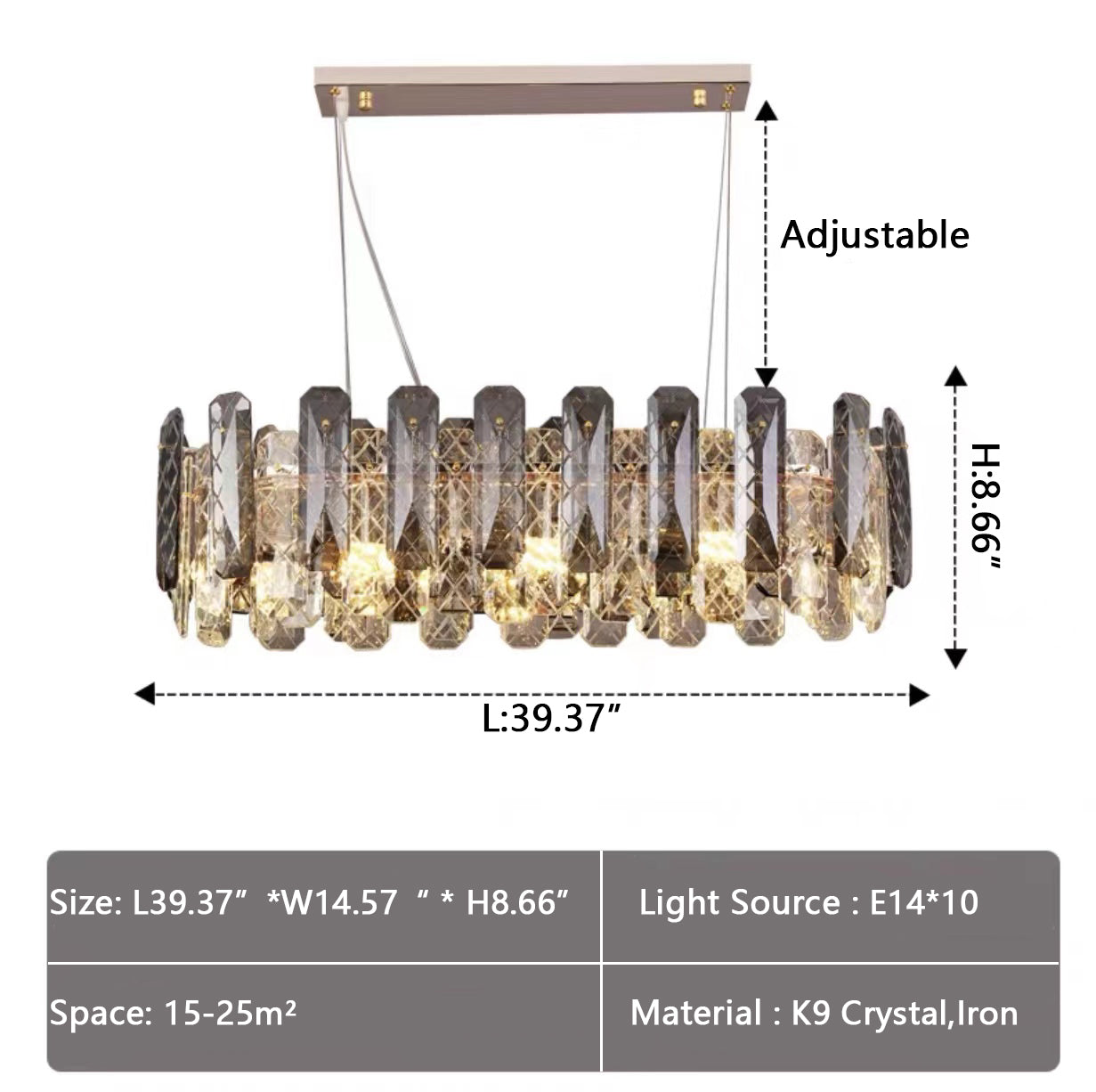 Modern Smoke Gray Crystal Chandelier Sparkling Pendant Light Fixture for Living/ Dining Room/ Bedroom/ Home Office