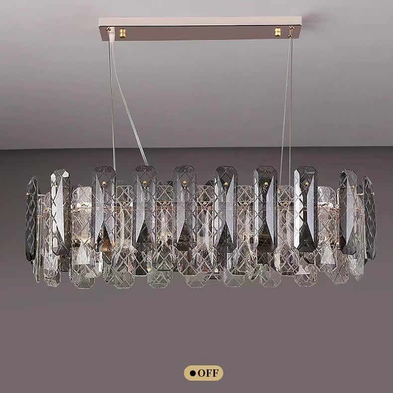 Modern Smoke Gray Crystal Chandelier Sparkling Pendant Light Fixture for Living/ Dining Room/ Bedroom/ Home Office