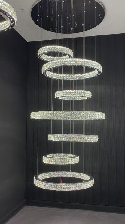 New Modern Light Luxury Oversized Multi-tiered Rings Crystal Chandelier for Staircase/Duplex/High-ceiling Space